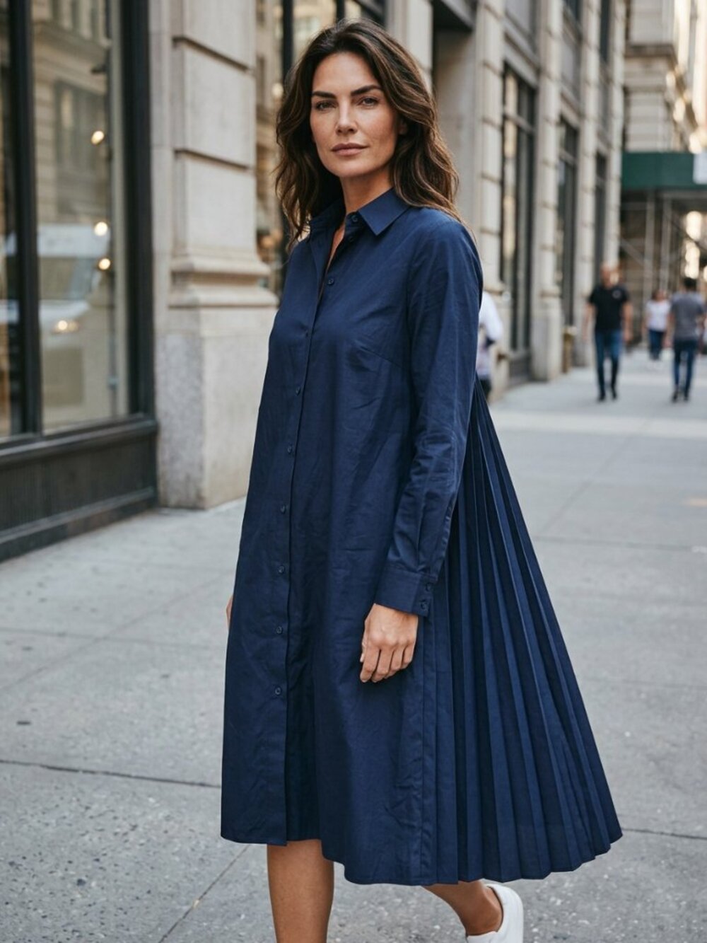 J.Jill Navy Pleated Lagenlook Shirtdress Oversized Swing Midi Dress Fall Sz XS